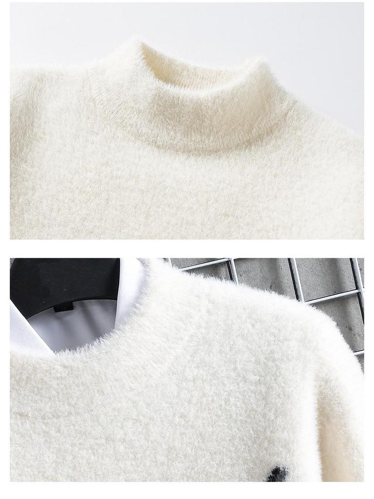 Men's College Style Fleece-Lined Knitted Sweater: Warm and Thick for Autumn/Winter