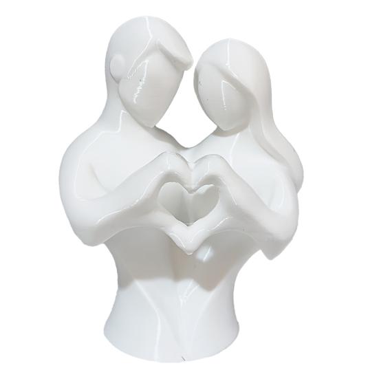 3D Molded Couple Statue Printed Heart Statue, Abstract Minimalist Lovers Embrace Figurine, Romantic Desktop Lightweight Sculpture Decor for белый