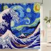 Classic Creativity Waves Spray Bath Curtain Waterproof Fabric Japanese Style Shower Curtains Bathroom Bathtub Screen With Hooks