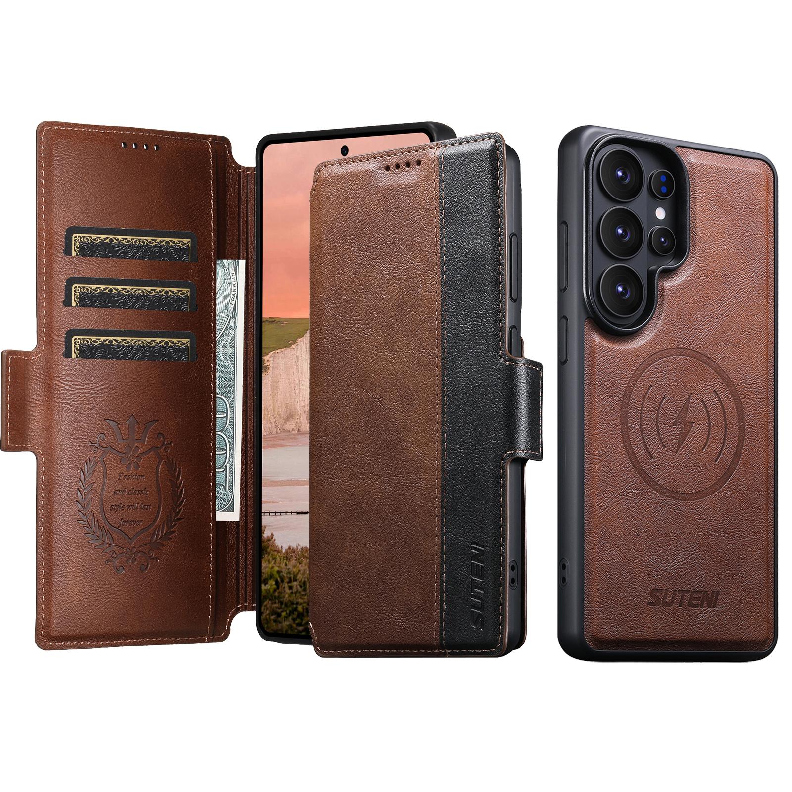 

Detachable Dual Color Leather Case for Samsung Galaxy S26 Ultra S22 S23 S24 S25Ultra Magnetic Card Slot Wallet Holder Flip Cover Galaxy S22 Ultra 5G коричневий