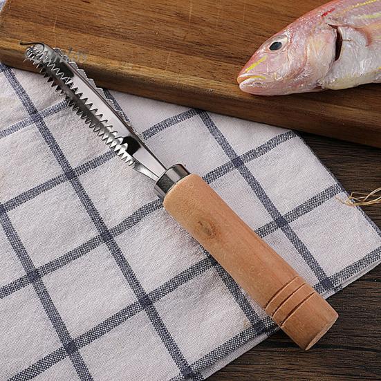 Fish Scale Remover Planer, Durable Stainless Steel Non-slip Wood Handle Scaler, Seafood Preparation Tool High Efficiency Gills Scales Removal