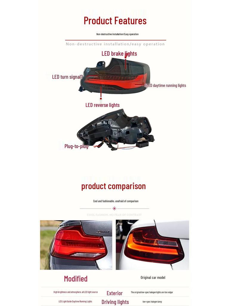 LED Tail Lights Assembly for 2014-2017 BMW 2 Series F22 - Modified Rear Lights with Daytime Running and Turn Signals