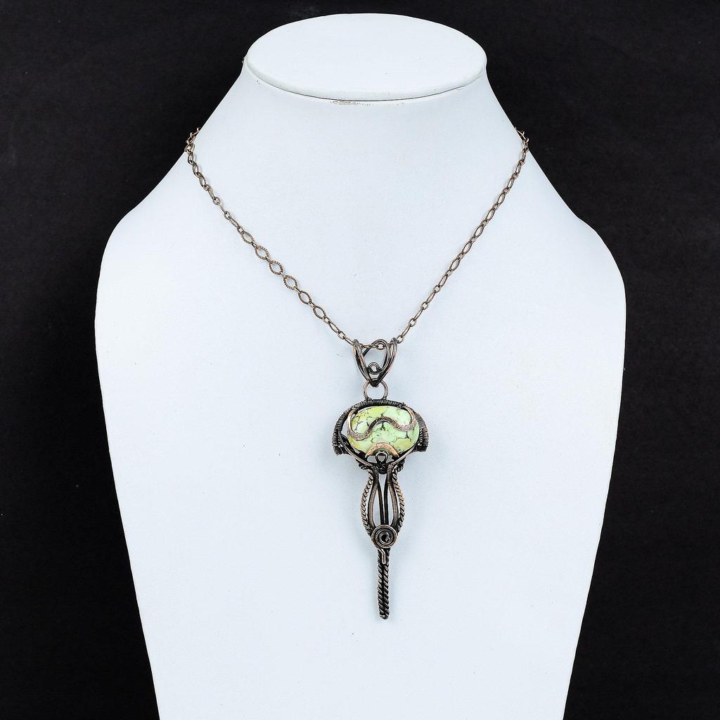 Lemon Chrysoprase Pendant Copper Wire Wrapped Pendant Gemstone Pendant Copper Jewelry Handmade Unique Pendant Wire Wrap Jewelry Wedding Gift