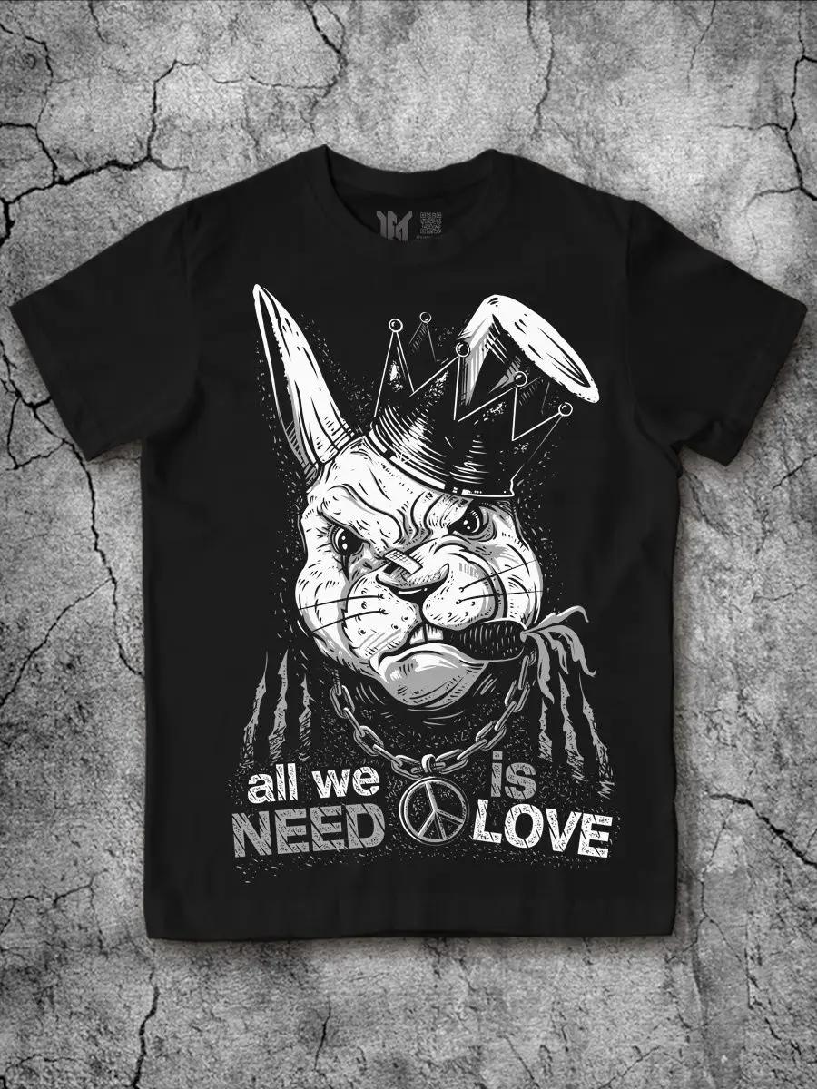 

Men s T-shirt with Hare King Print Black Cotton 4XL