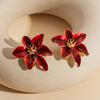 Vintage Niche Dripping Oil Flower Petals Silver Needle Stud Earrings Simple Earrings