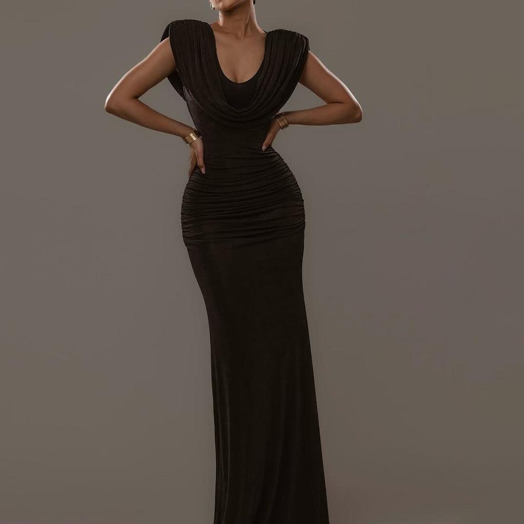 Women's Autumn Solid Color Cowl Neck Ruched Bodycon Dress