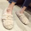 Fashion Celebrity Curly lamb wool flats woman metal buckle band furry mary janes ladies winter shoes plush loafers sheep fur moccasins