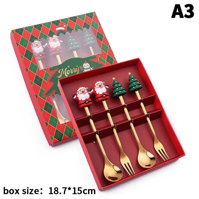Christmas Fork And Spoon Set, Christmas Gift Box Tableware, Stainless Steel Tableware, Coffee, Tea And Dessert Fork And Spoon