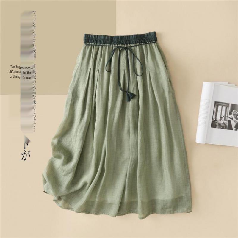 Letní midi sukně s vysokým pasem a strečem s plisovaným designem a třásněmi 2025