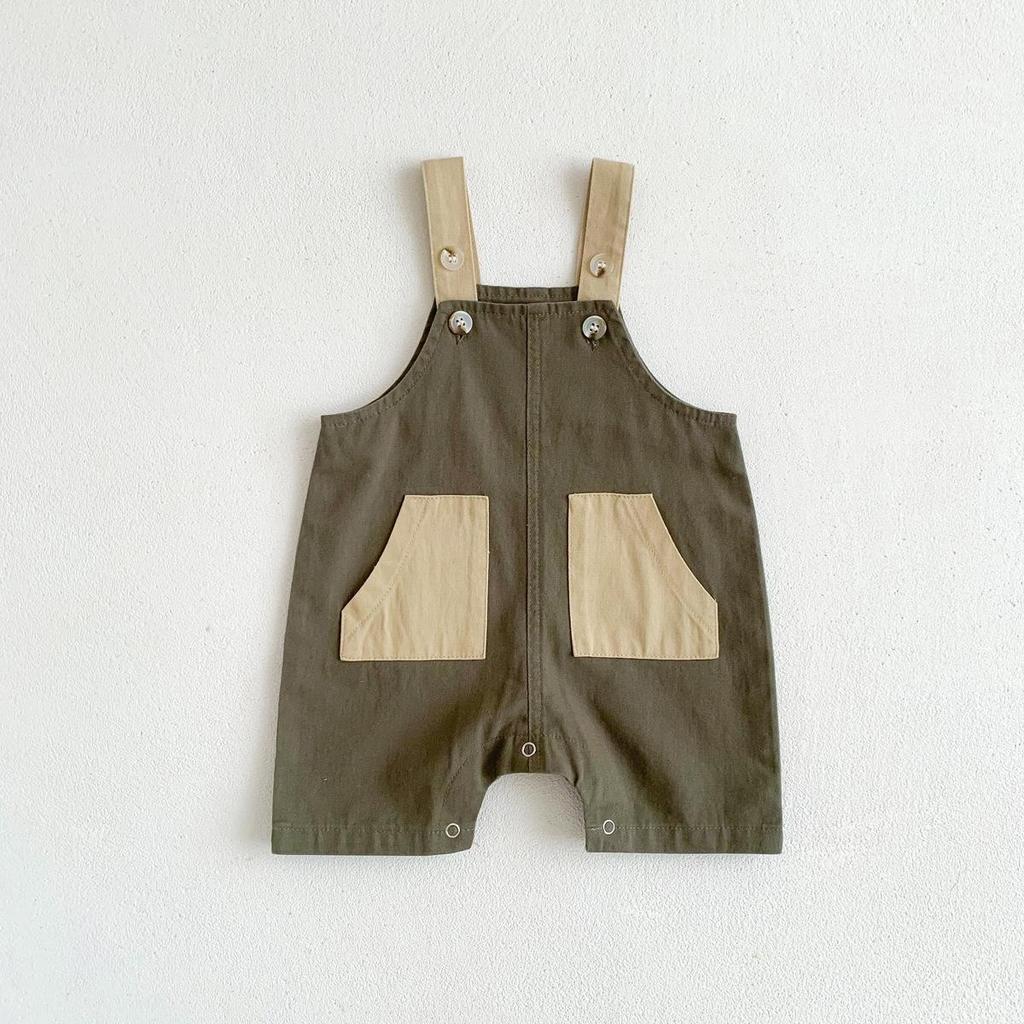 Korean-Style Baby Overalls: Unisex Infant Shorts with Pockets and Suspenders