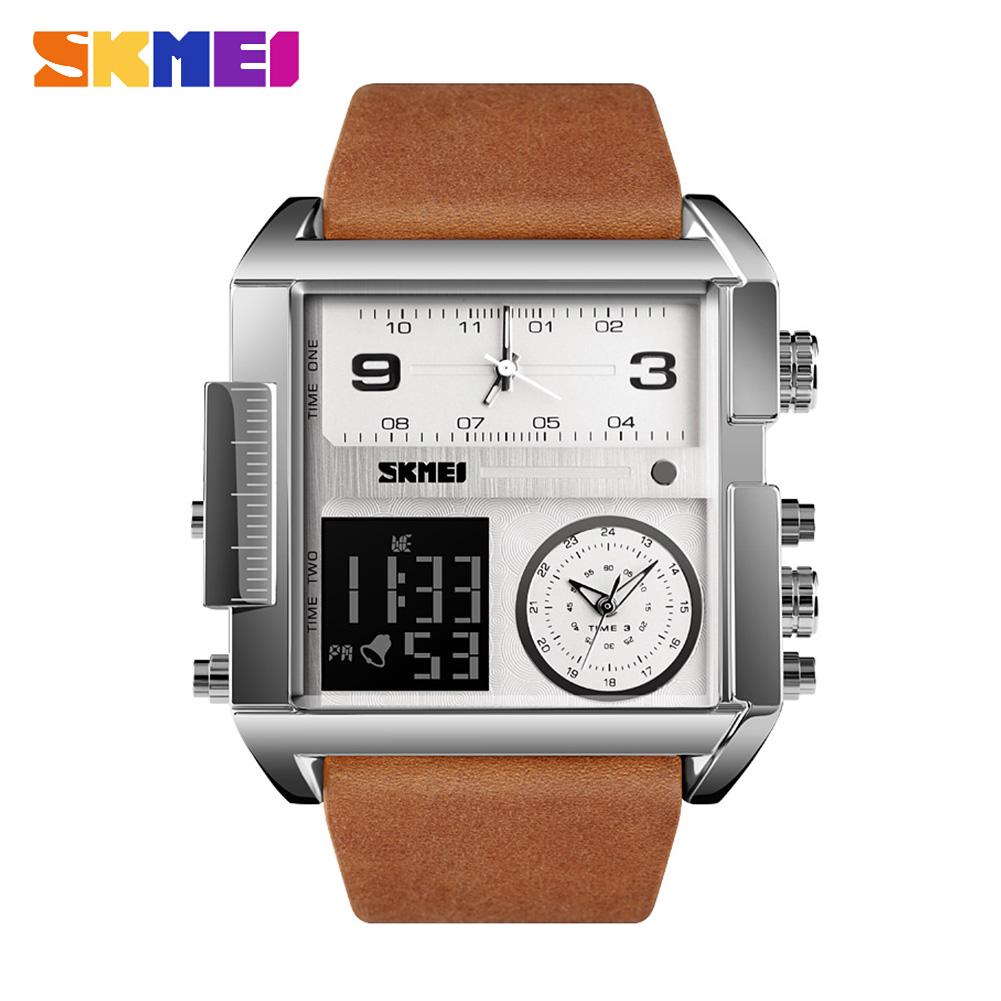 SKMEI Stainless Steel Mens Watches Quartz Military Sports Waterproof LED Digital Wristwatches
