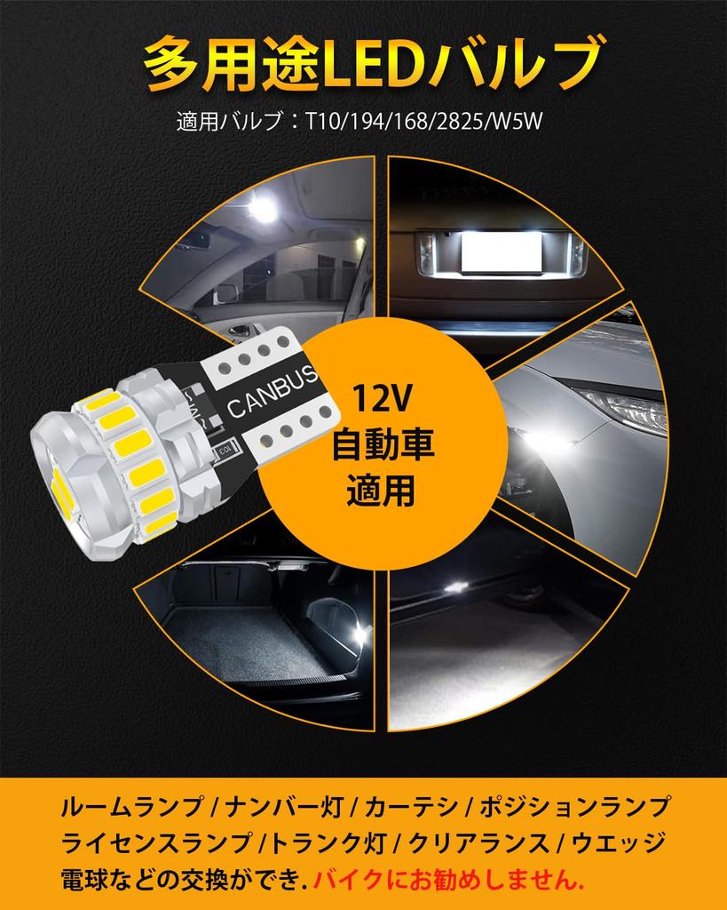 T10 LED Explosive Light, White, 2 Pcs, Built-In Canceller, LED T10, Compatible with Vehicle