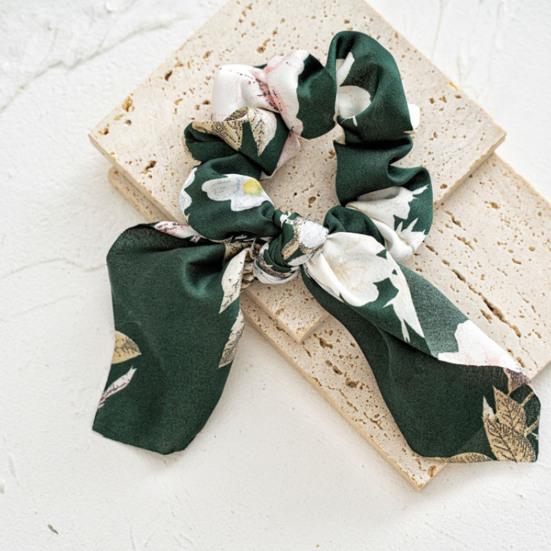 Hair Tie Floral Print Bunny Ear Design Hair Rope High Elasticity No Damage Bun Half-Tied Hairstyles Ponytail Holder Hair Accessory
