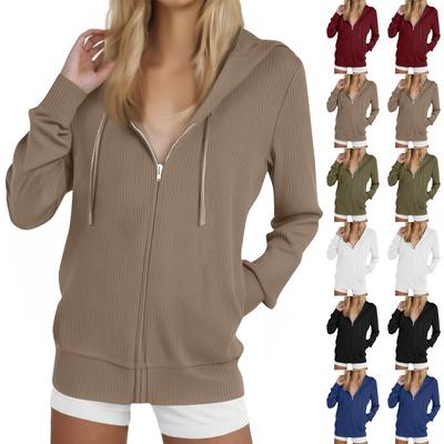 Women's Fashion Casual Sweatshirt Loose Zipper Cardigan Long Sleeve Hooded Jacket