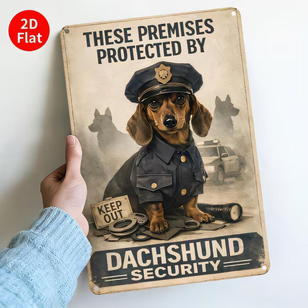 Dachshund Security Tin Sign Vintage Metal Poster Plaque Guard Dog These Premises Protected By Officer Style Wall Art Decor f