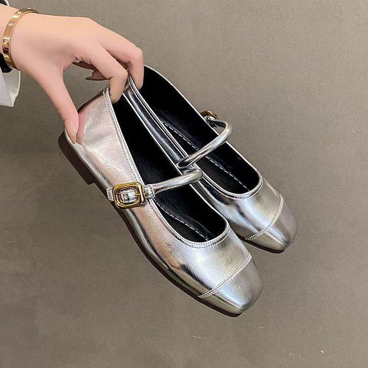 Silver Square Head Soft Sole Light Mouth Mary Jane Shoes Women's 2025 New Spring and Summer Word with Retro French Flat Shoes