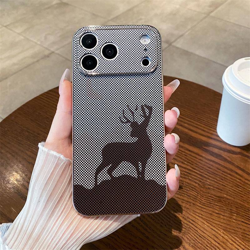 

Premium Plaid Moose Case for Apple 17 Pro Max: Electroplated Edge, Full Coverage Protection for Apple 15 15PROMAX