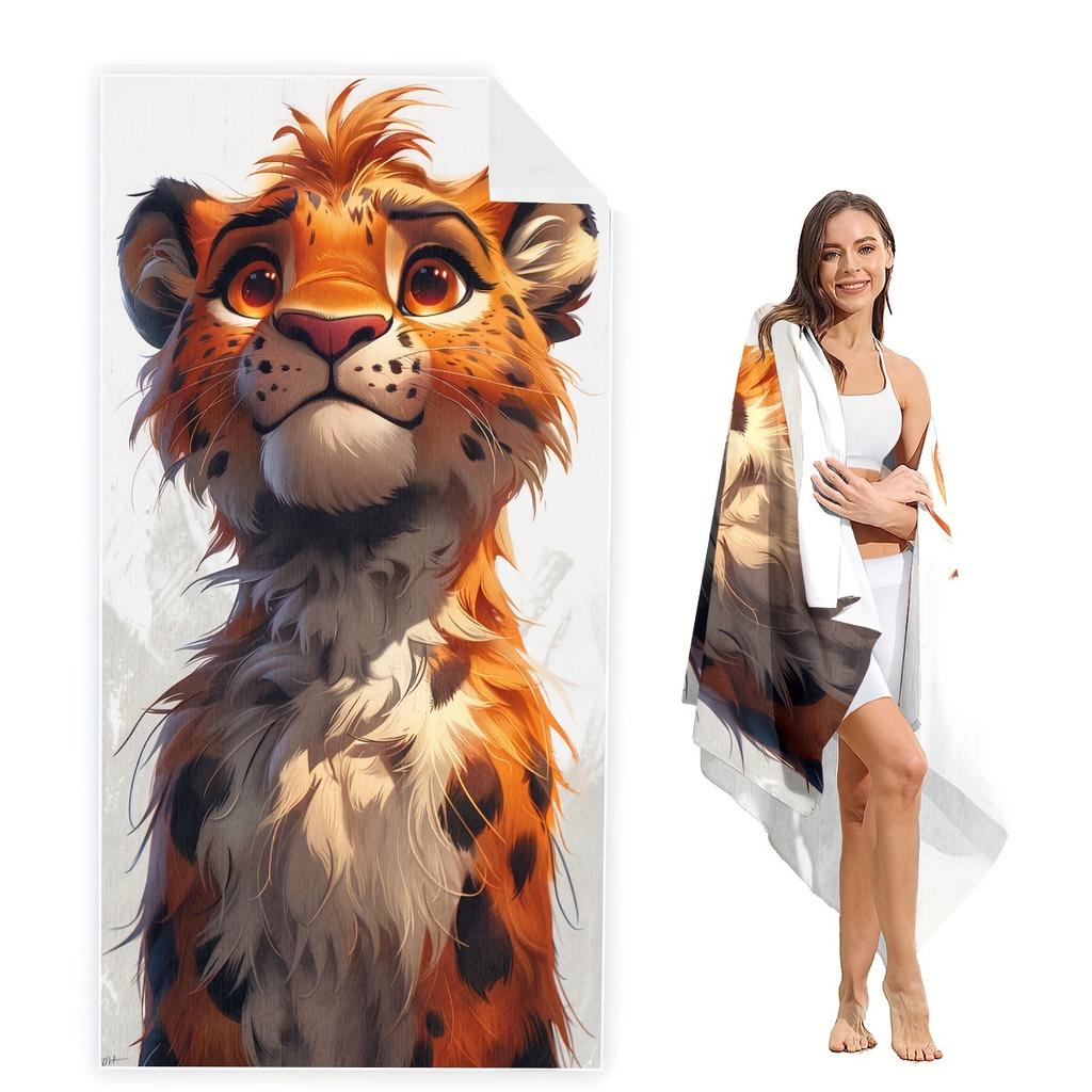 Cute Tiger Cartoon Beach Towel With Uv Protection | Perfect For Beach, Pool, Travel & Camping | Machine Washable Polyester