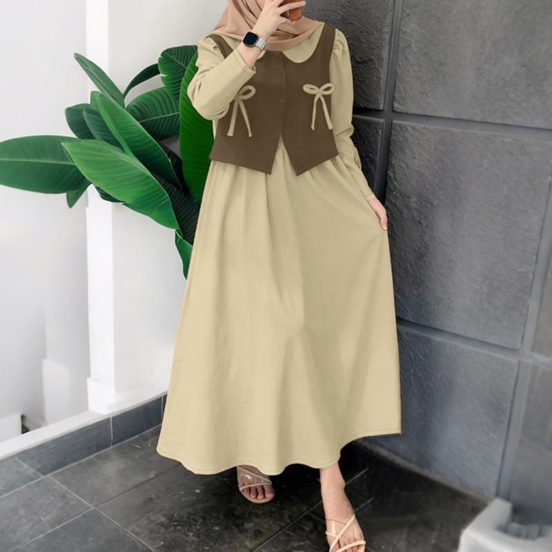 

ZANZEA Women Casual Doll Collar Loose Long Sleeve Patchwork Dress 3XL хакі