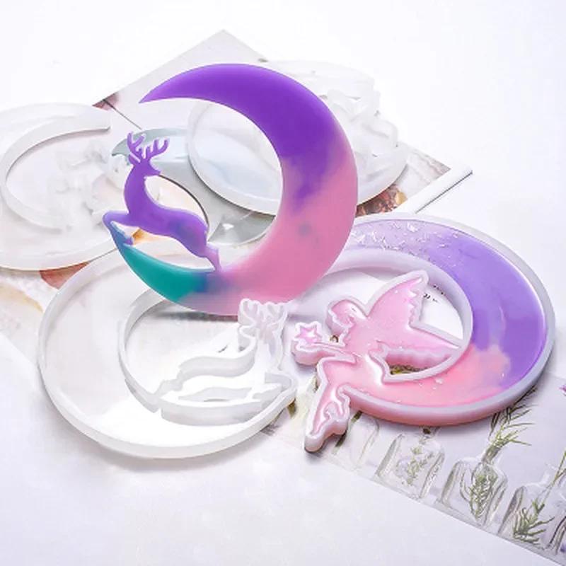 3D Silicone Molds  Deer Moon Resin Crystal Epoxy Cat Mold Casting Silicone Mould Crafts DIY Making Hand-made Moulds for Pottery