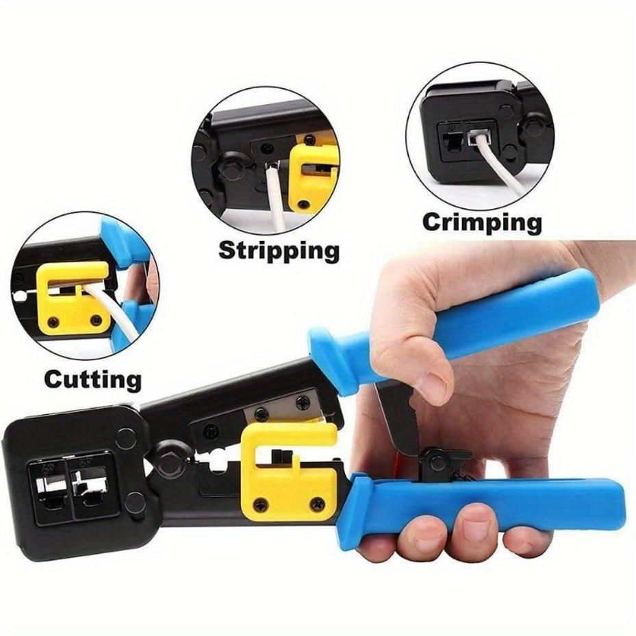 1 Set Crimping Tool Ethernet Crimper Cat6 Cat5 Cat5e RJ45 Pass Through Connectors R11/RJ12 Regular Ends With 50Pcs Connectors