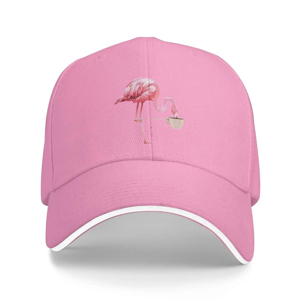 Flamingo Drinking Coffee Time Baseball Cap Cotton Adjustable Casual Sun Hat for Unisex Adults