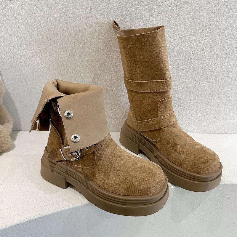 

Ботинки Martin женские новые ретро замшевые на осень и зиму 2025 года, толстая подошва, пряжка на толстом каблуке, круглый носок, средние ботинки женские 40