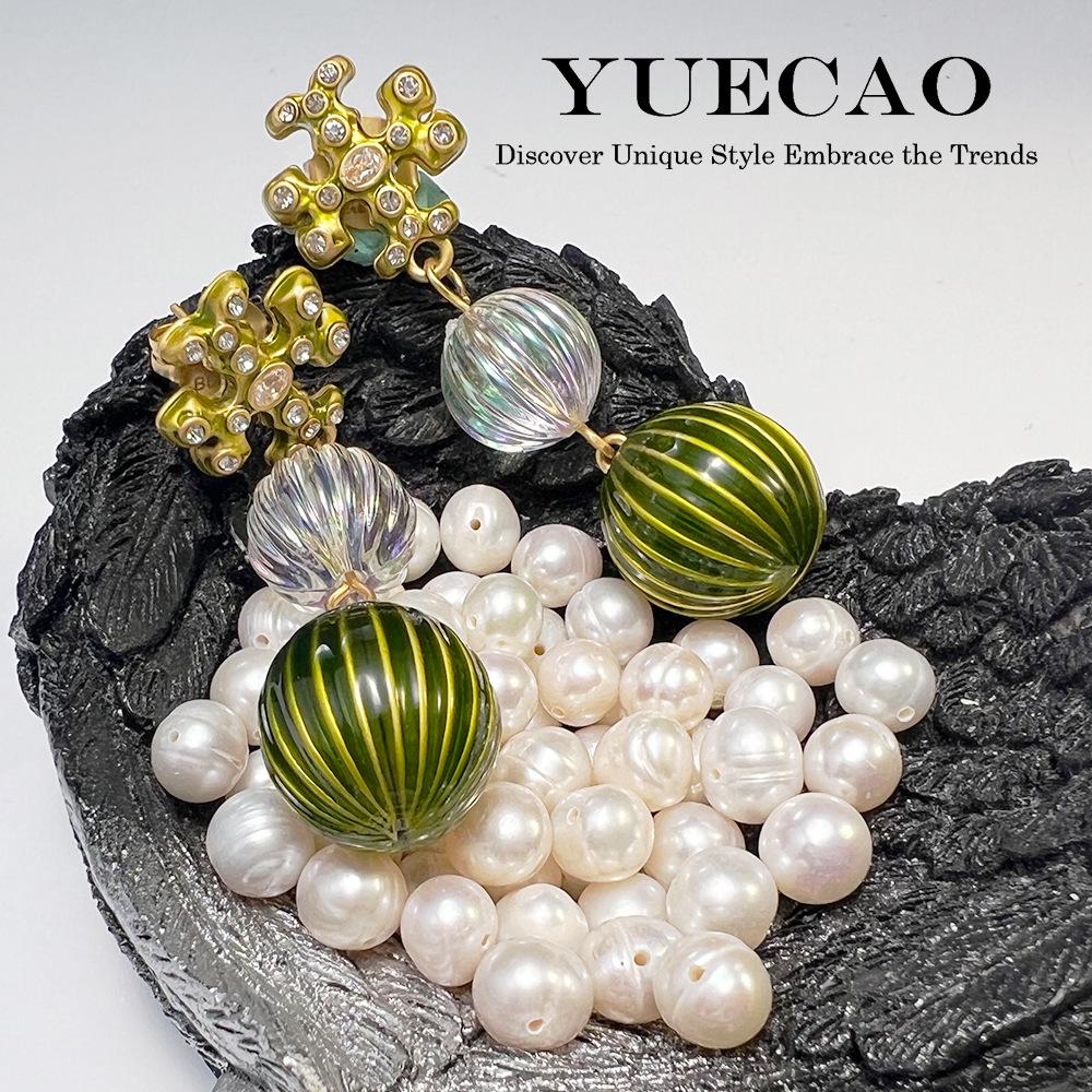 TB Retro Earrings: High-End, Light Luxury with Gold-Plated Copper, Ceramic Beads, European and American Medieval Style