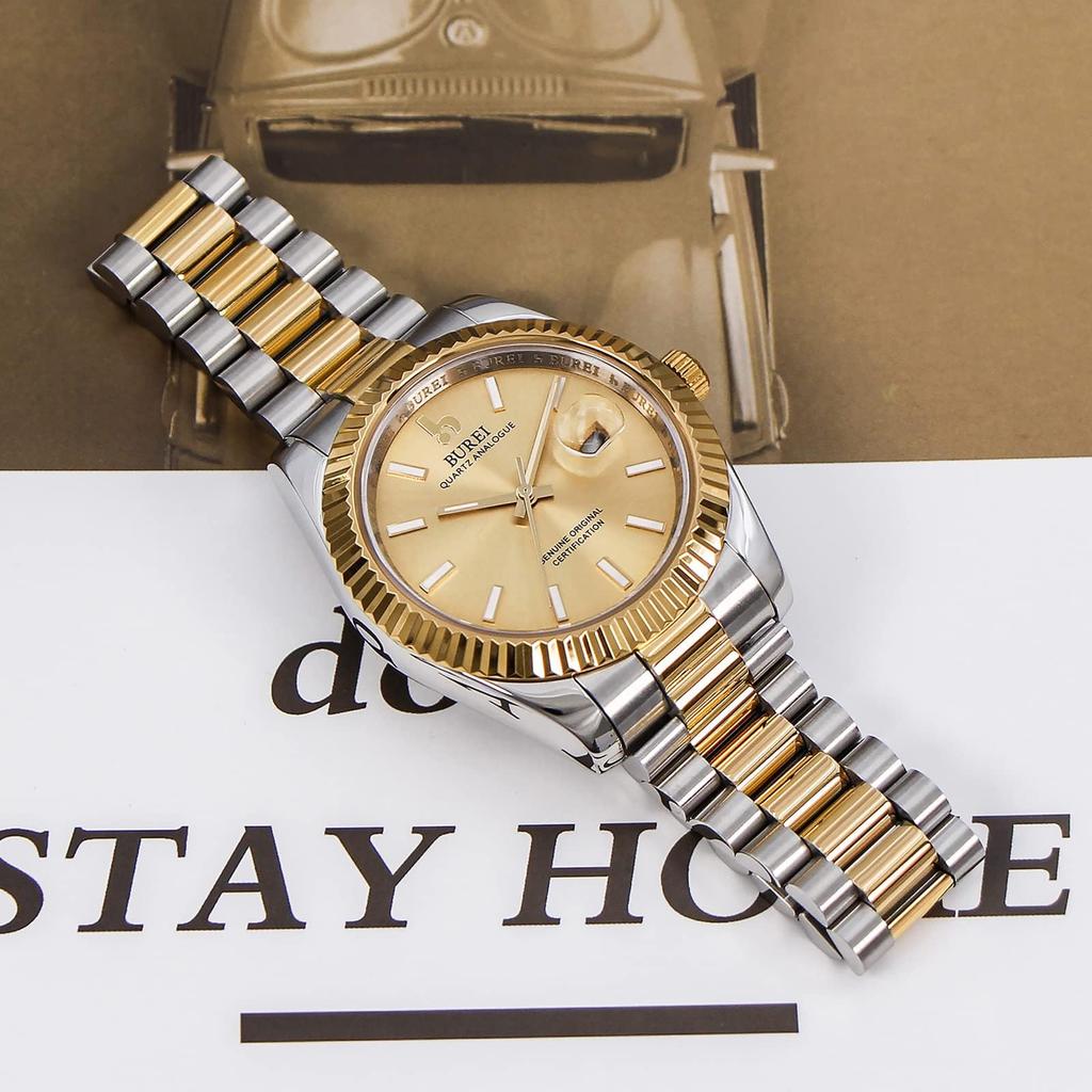 BUREI Men's Watch Waterproof Brand Quartz Analog Simple Popular Business Fashion Gold Silver Luminous Watch Birthday Gift