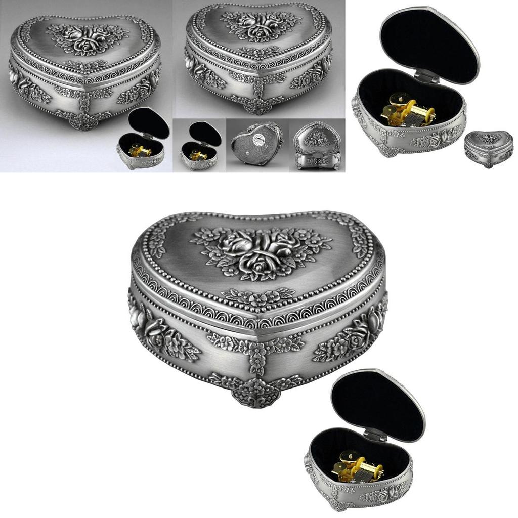 Stunning Silver Alloy Heart Shape Music Box For Kids With Classic Wind Up Mechanism