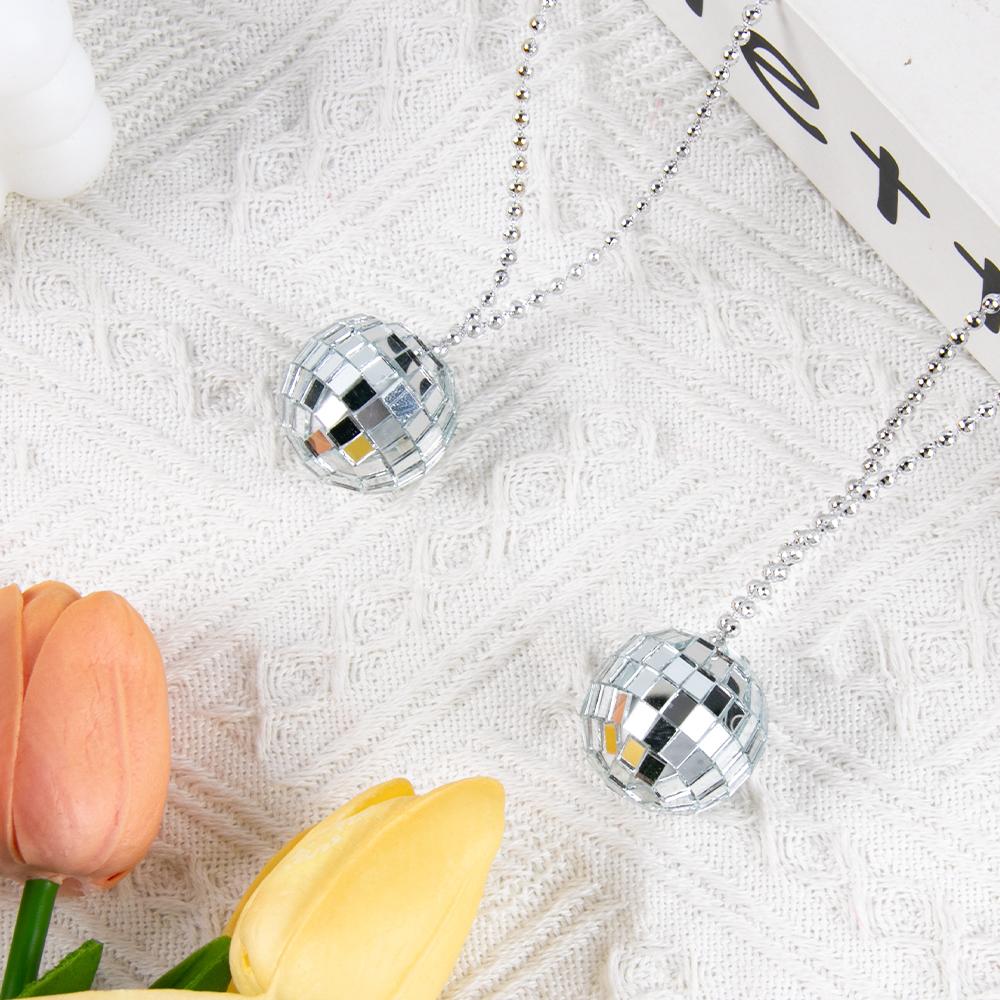 12/20pcs Mirror Disco Ball Necklaces Silver Disco Necklace 70s Disco Party Necklaces Costume Accessories for Dance Party Supply