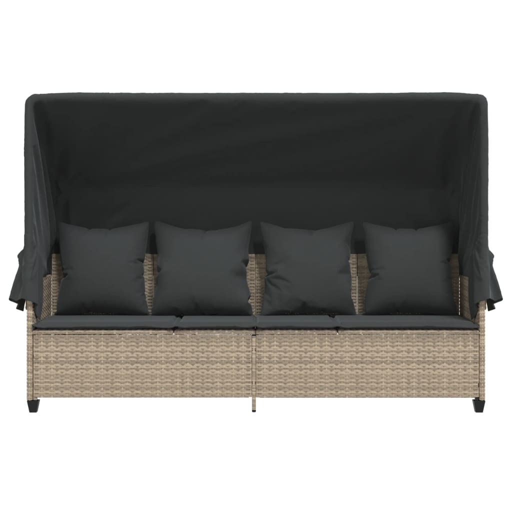 Vidaxl Sun Lounger with Canopy and Cushions, Light Gray, Poly Rattan