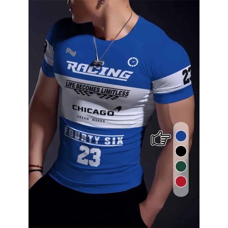 New men's breathable and comfortable T-shirt with striped printed pattern