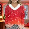 Christmas Day Girls Long Sleeve T Shirts Kids  Girls' V-Neck Tee Christmas Print Long Sleeve Top