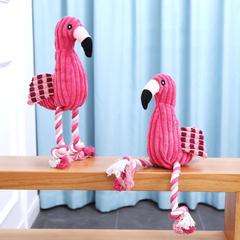 Niedliches Plüsch-Flamingo-Haustier-Hundespielzeug aus Cord für kleine große Hunde, Zahnreinigung, quietschendes, interaktives Welpenspielzeug, Haustier-Zubehör
