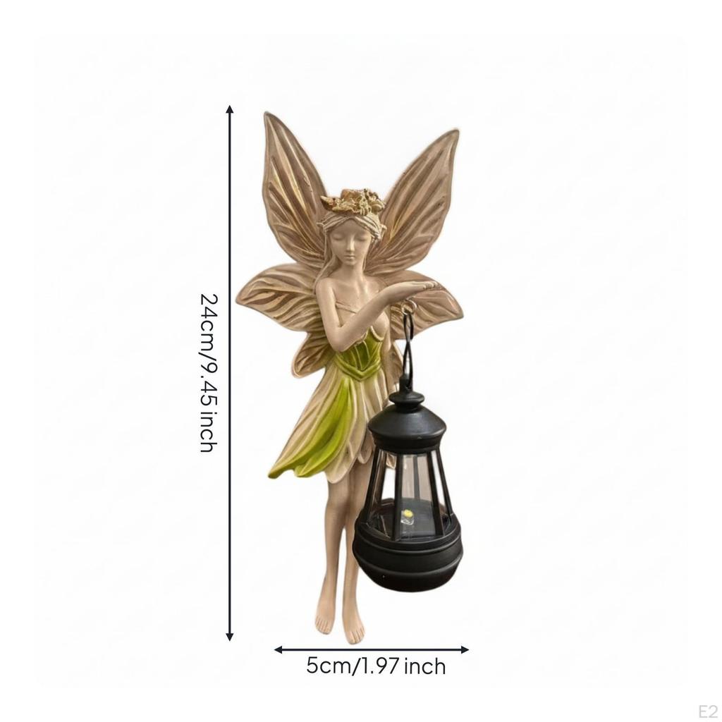 Fairy Wall Sculpture SolarPowered Statue with Lantern Outdoor Ornament for Gardeners,