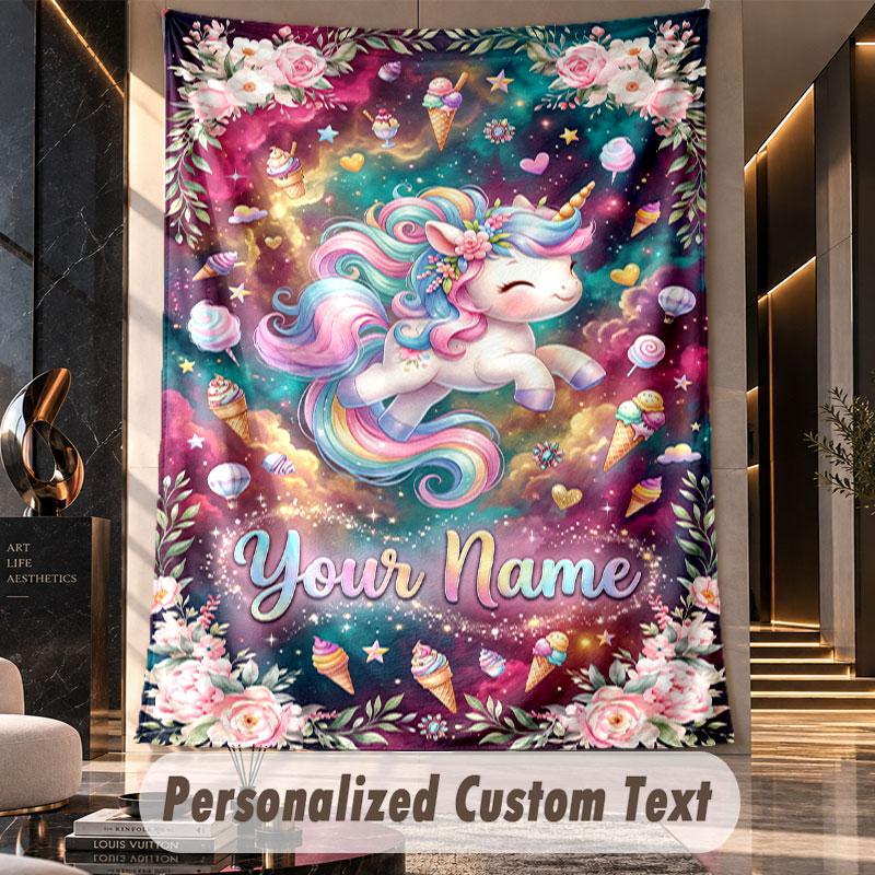 Unicorn (158) Theme Custom Tapestry Personalized Custom Name Text Wall Hanging Tapestry Home Decor Background Cloth