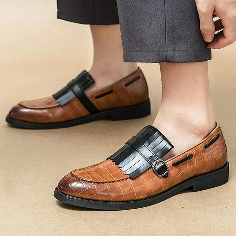New Men's Tassels Mixed Color Shoes Gentleman Business Flats Dress Monk Strap Loafers Homecoming Pageant Footwear Zapatos Hombre