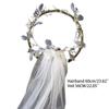 Bridal Veil with Boho Flower Crown One Layer Cut Edge Tulle Petite Beads Decorated Loop Short Veils for Flower Girls