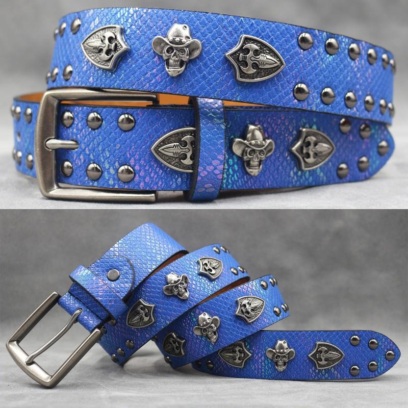 Original Punk Belt Men Women Skull Rivet Snake PU Leather Needle Buckle 105-125cm