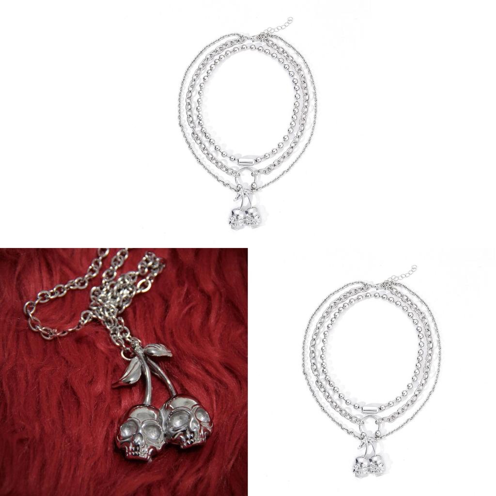 Punk-Stil Mehrschichtige Totenkopf-Kirsch-Halskette Für Frauen Mit Zinklegierungskette