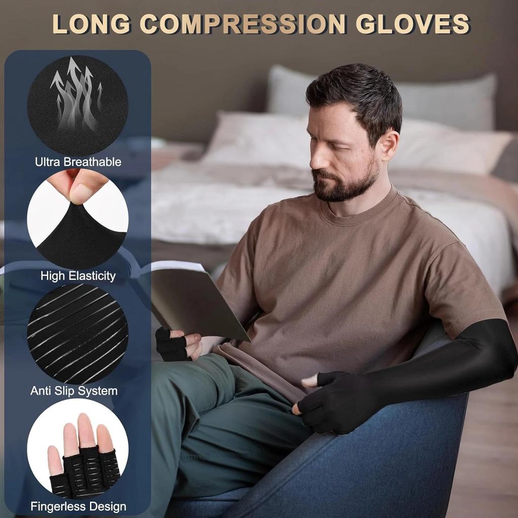 Long Copper Compression Arthritis Gloves For Women Men Medical Arm Hand Support Fingerless Pressure Relief