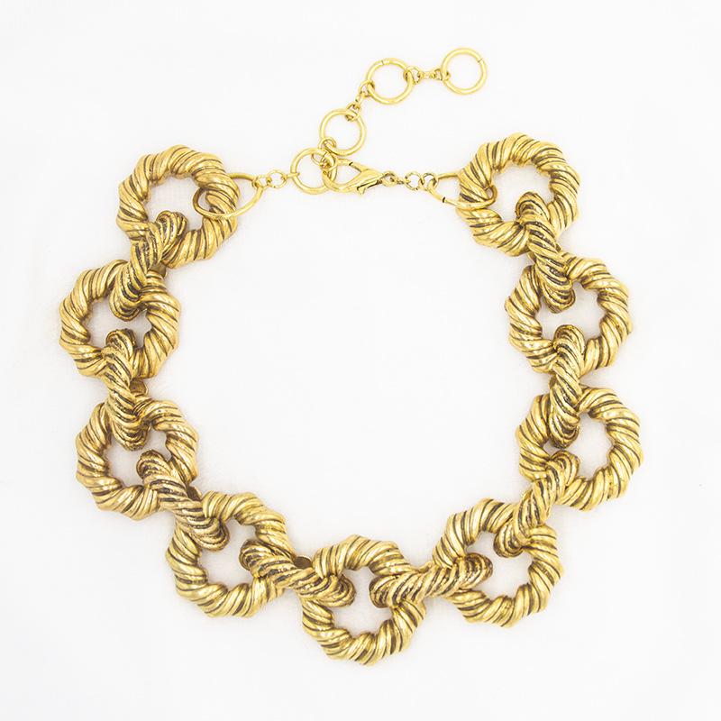 ZA Chunky Knit Gold Water Wave Chain Necklace - Bold, Retro European & American Style for Men and Women