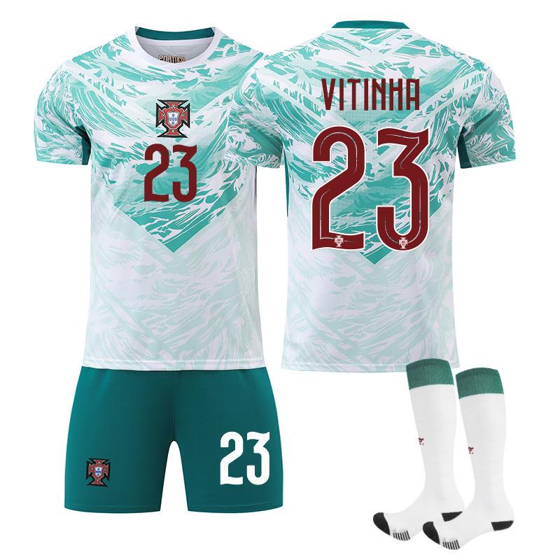 World Cup Portugal Away Football Jersey No. 7 Short-Sleeved Jersey Set Green Shorts