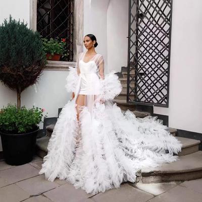 Vestido Roupão de Malha para Manhã com Cauda Longa para Fotografia de Maternidade, Desfiles de Moda e Apresentações