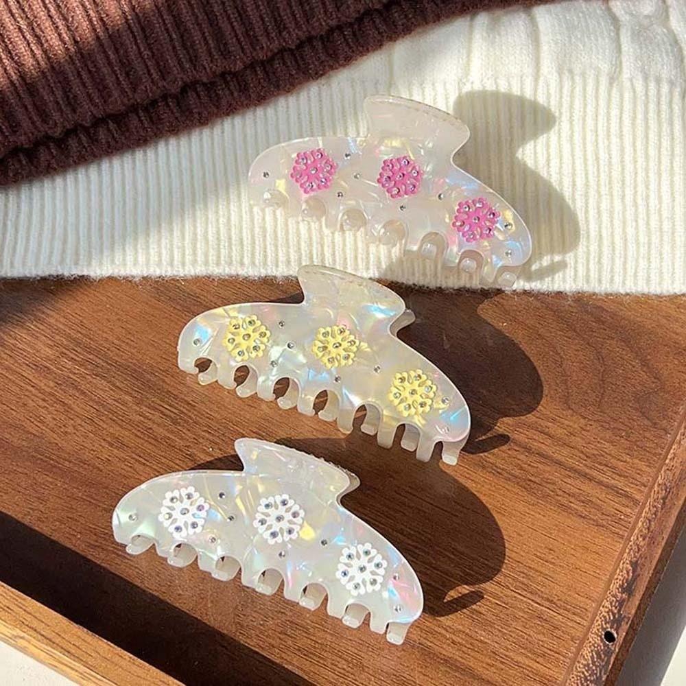 Rhinestone Snowflake Shark Clip Contrast Color Acrylic Hair Claw Iridescent Hair Claw  Daily