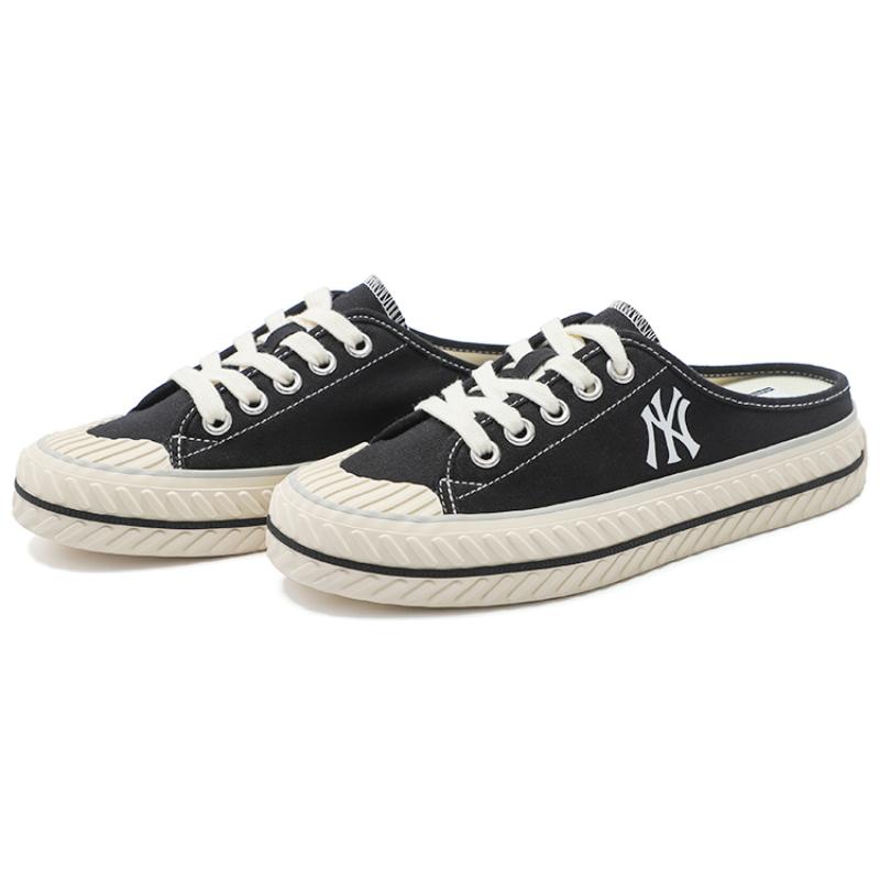 MLB Playball Mule Mules Slip Resistant, Abrasion Resistant, Lightweight Low Top Canvas Shoes Unisex Black Sneakers 3AMUUA11N-50BKS