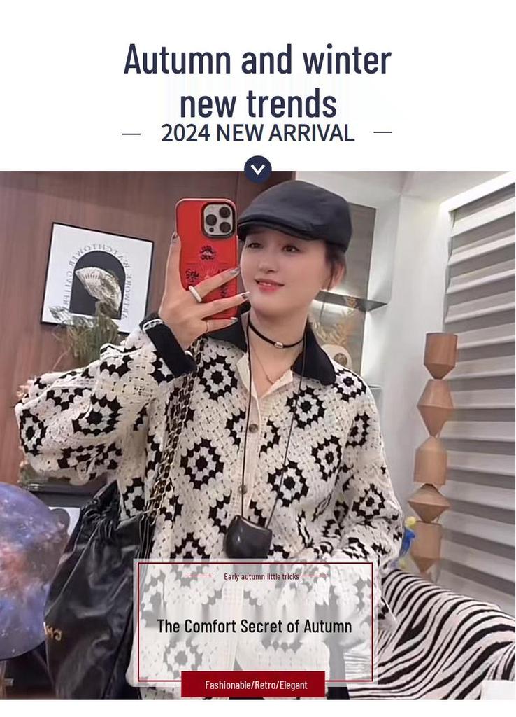 Women's Casual Colorblock Knit Cardigan Polo Sweater – Autumn 2025 Collection