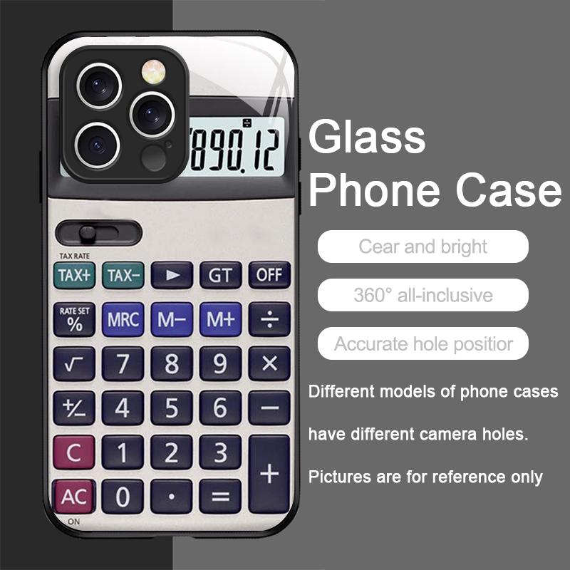 Funny Digital Calculator Pattern Tempered Glass Phone Case for IPhone 17 16 Pro Max 15 14 13 12 Mini 11 X XS MAX 7 8 Plus Cover