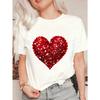 Black Oversized T Shirt With Red Sequin Heart Print For Casual Wear And Party Outfits